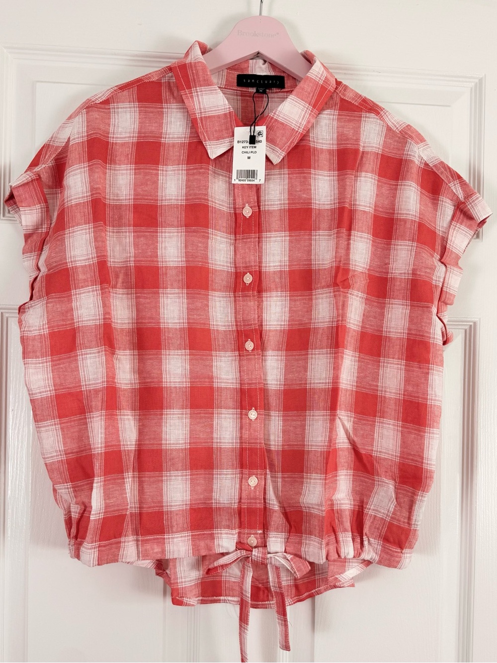 Sanctuary LINEN Blend Chili Plaid Button-Up Shirt Medium